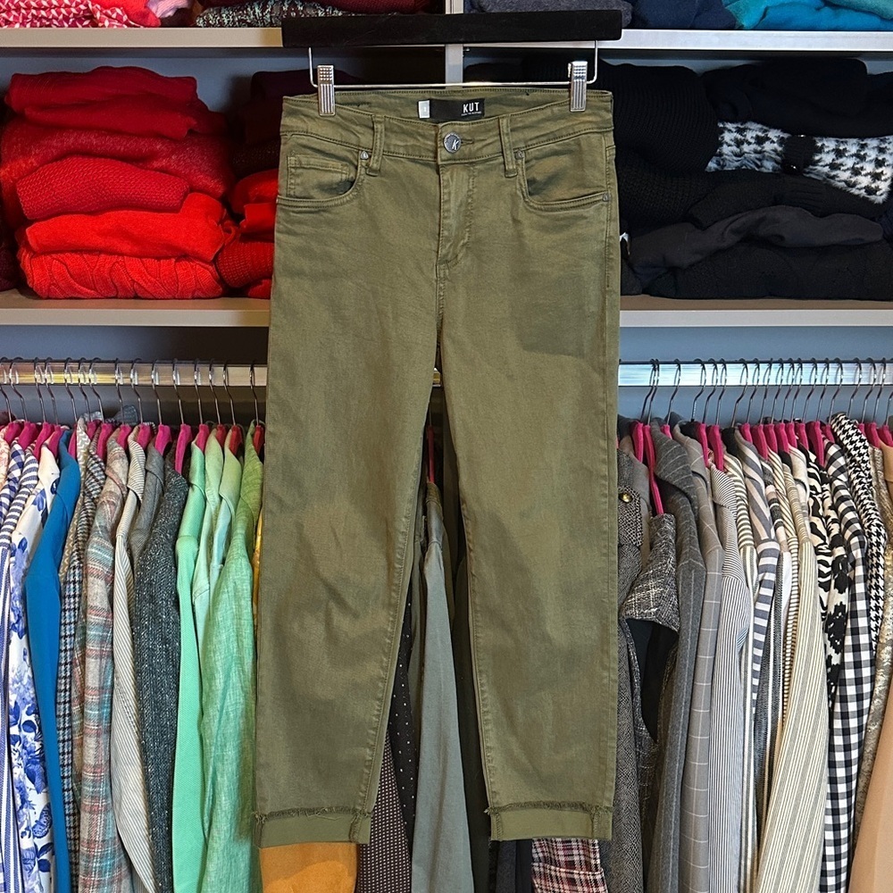 Kut from the Kloth olive 4 pocket high rise cuffed ankle jeans size 2